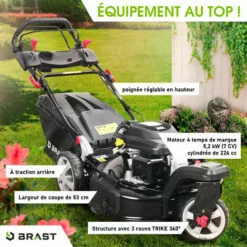 Tondeuse Thermique Autotractée 3 Roues 360° TRIKE 224cc 7cv 53cm 60 L Acier Propulsion Arrière De La Marque Française GT - TRIKE De BRAST 8 Tondeuse Thermique Autotractée 3 Roues 360° TRIKE 224cc 7cv 53cm 60 L Acier Propulsion Arrière De La Marque Française GT - TRIKE De BRAST -Tondeuse Et Accessoires Boutique 32041799 2