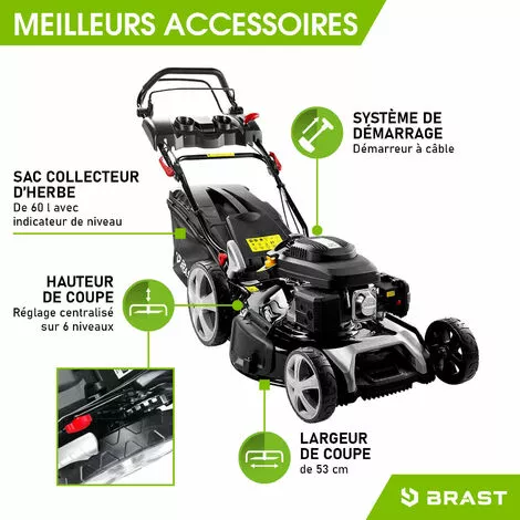 Tondeuse Thermique Tractée 53cm 224cc 2.800 Trs/min 7cv Moteur De Marque 4 Temps 60l Réglage Central 30-80mm, Capot En Tôle En Acier, 4 En 1 - 21224 POWER De Brast 5 Tondeuse Thermique Tractée 53cm 224cc 2.800 Trs/min 7cv Moteur De Marque 4 Temps 60l Réglage Central 30-80mm, Capot En Tôle En Acier, 4 En 1 - 21224 POWER De Brast – Image 3