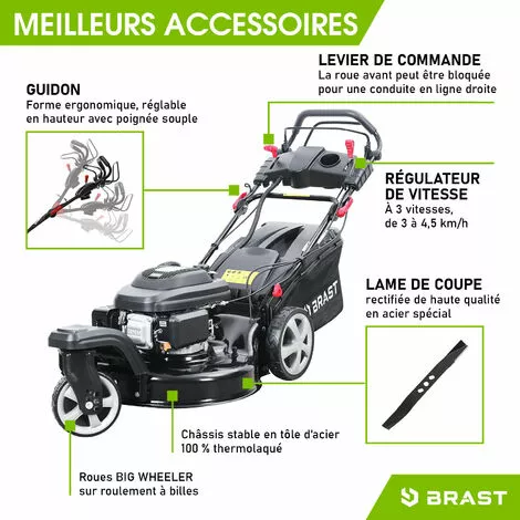 Tondeuse Thermique Autotractée 3 Roues 360° TRIKE ESTART SPEED 224cc 7cv 53cm 60 L Dem. él. Vitesse D'entraînement Triple Réglable Acier Propulsion Arrière De La Marque Française GT - BRAST 7 Tondeuse Thermique Autotractée 3 Roues 360° TRIKE ESTART SPEED 224cc 7cv 53cm 60 L Dem. él. Vitesse D'entraînement Triple Réglable Acier Propulsion Arrière De La Marque Française GT - BRAST – Image 5