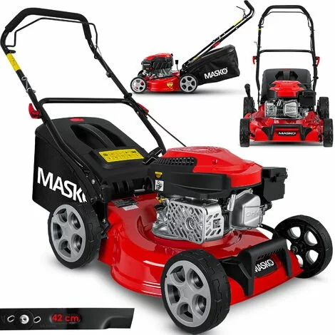 MASKO® Tondeuse à Essence 5 En 1 Roue Motrice Fonction De Nettoyage EasyClean Fonction Mulching Éjection Latérale Largeur De Coupe élevée Réglage De La Hauteur De Coupe Sur 8 Positions | Moteur 4 Temps | Bac De Ramassage, Rouge Noir, Schnittbreite 42cm (d 3 MASKO® Tondeuse à Essence 5 En 1 Roue Motrice Fonction De Nettoyage EasyClean Fonction Mulching Éjection Latérale Largeur De Coupe élevée Réglage De La Hauteur De Coupe Sur 8 Positions | Moteur 4 Temps | Bac De Ramassage, Rouge Noir, Schnittbreite 42cm (d