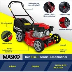 MASKO® Tondeuse à Essence 5 En 1 Roue Motrice Fonction De Nettoyage EasyClean Fonction Mulching Éjection Latérale Largeur De Coupe élevée Réglage De La Hauteur De Coupe Sur 8 Positions | Moteur 4 Temps | Bac De Ramassage, Rouge Noir, Schnittbreite 42cm (d 11 MASKO® Tondeuse à Essence 5 En 1 Roue Motrice Fonction De Nettoyage EasyClean Fonction Mulching Éjection Latérale Largeur De Coupe élevée Réglage De La Hauteur De Coupe Sur 8 Positions | Moteur 4 Temps | Bac De Ramassage, Rouge Noir, Schnittbreite 42cm (d -Tondeuse Et Accessoires Boutique 54827847 5
