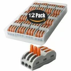 BEARSU Bornes De Connexion Automatique, Rapide Connecteur De Fil De Câble, Connecteur à écrou à Levier, Assortiment De Conducteurs Connecteurs De Fils Compacts SPL-3 (Paquet De 12)