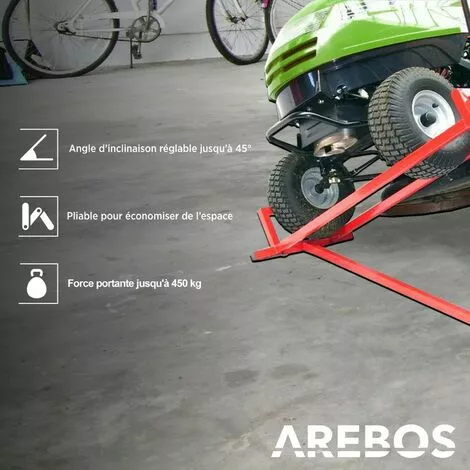 AREBOS Lève-tondeuse Tracteur-tondeuse Dispositif De Levage Cric | 450 Kg | Angle D'inclinaison à Environ 45° | Rouge | Stable Et Solide - Rouge 4 AREBOS Lève-tondeuse Tracteur-tondeuse Dispositif De Levage Cric | 450 Kg | Angle D'inclinaison à Environ 45° | Rouge | Stable Et Solide - Rouge – Image 2
